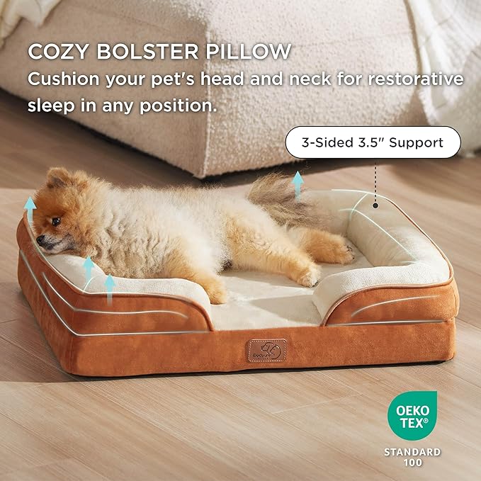 Bedsure Orthopedic Dog Beds for Small Dogs - Washable Small Dog Cat Bed Waterproof, Comfort Pet Couch Sofa with Washable Removable Cover, Pets Bed with Nonskid Bottom, Ember Clay, 24"-Mewly Pet