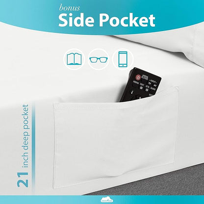 DREAMCARE California King Sheet Sets – 6 pcs Cooling Bed Sheets – up to 21” Deep Cal King Sheets – 2500 Supreme Collection – Extra Soft 100% Brushed Microfiber Hotel Luxury with Side Pocket – White
