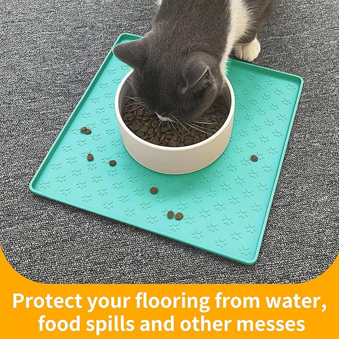 Ptlom Pet Placemat for Dog and Cat, Waterproof Non-Slip Silicone Feeding Bowl Mat Prevent Food and Water Overflow, Puppy Dish Feeder Fountain Trays Suitable for Medium and Small Pets, Green-Mewly Pet