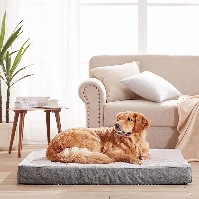 Orthopedic Memory Foam Dog Bed,Cooling Dog Beds for Extra Large Dogs, Washable Pet Beds for Crate with Faux Fur Cover, Waterproof Lining, XXXL(50inch)-Mewly Pet