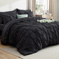 Bedsure California King Comforter Set Black - Bed in a Bag Cal King Bedding Set 7 Pieces, GentleSoft™ Pintuck Bed Set Gift for Family, Pinch Pleat Black Comforter with Sheets, Pillowcases & Shams