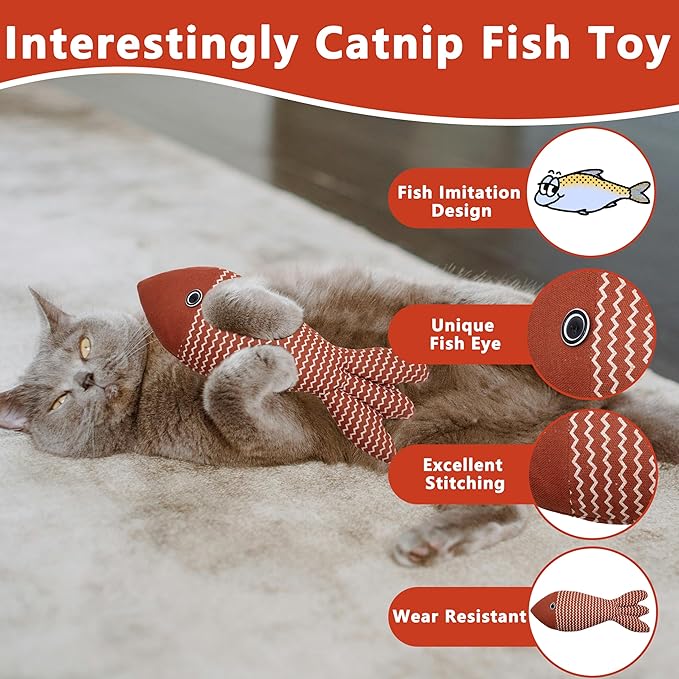 Interesting Catnip Toys Fish, 1 Pack Large Cat Toys, Soft Indoor Cat Kicker Toys, Durable and Highly Interactive Catnip Toys（Red Fish）-Mewly Pet