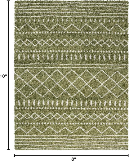 SAFAVIEH Area Rug 8x10 - Arizona Shag Collection - Large - Green & Ivory, Moroccan Design, Non-Shedding & Easy Cleaning, Ultra Plush Thick Pile, Ideal for Living Room, Bedroom, Dining Space (ASG741X)