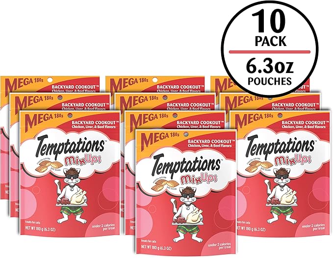 Temptations MixUps Backyard Cookout Flavor Crunchy and Soft Cat Treats, 6.3 oz. Pouch (Pack of 10)-Mewly Pet