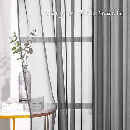 NICETOWN Sheer Living Room Curtains - Elegant Dark Grey Soft Nickel Grommet Window Panels Drapes for Living/Dining Room/Master Bedroom (54" Wide x 96" Long, 2 Panels)