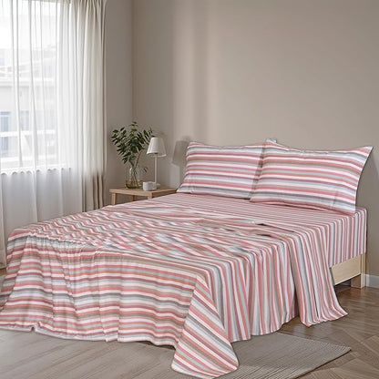 RUVANTI Flannel Sheets Queen Size - 100% Cotton Double Brushed Bed Sheets, Deep Pockets 16 Inches Queen Sheet Set, All Seasons Breathable & Extra Soft - Warm & Cozy, 4 Piece, Multi Chevron Stripe