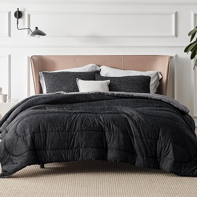Bedsure Queen Comforter Set - Cooling and Warm Bed Set, Charcoal Black Reversible Bedding for All Season, 3 Pieces, 1 Queen Size Comforter (88"x88") and 2 Pillow Cases(20"x26")