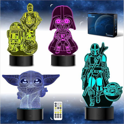 MOSSOM 3D Illusion Star Wars Night Light, 4 Pattern with Timing Function - LED Night Lamp, Christmas & Birthday Gift for Star Wars Fans