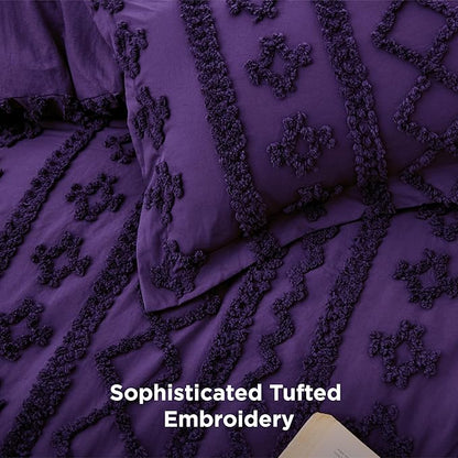 Bedsure Tufted Boho Comforter Set Twin Size - Purple Boho Bed Set, GentleSoft™ 2 Pieces Farmhouse Shabby Chic Embroidery Bedding, Gifts for Woman, Soft Jacquard Twin Comforter for All Seasons