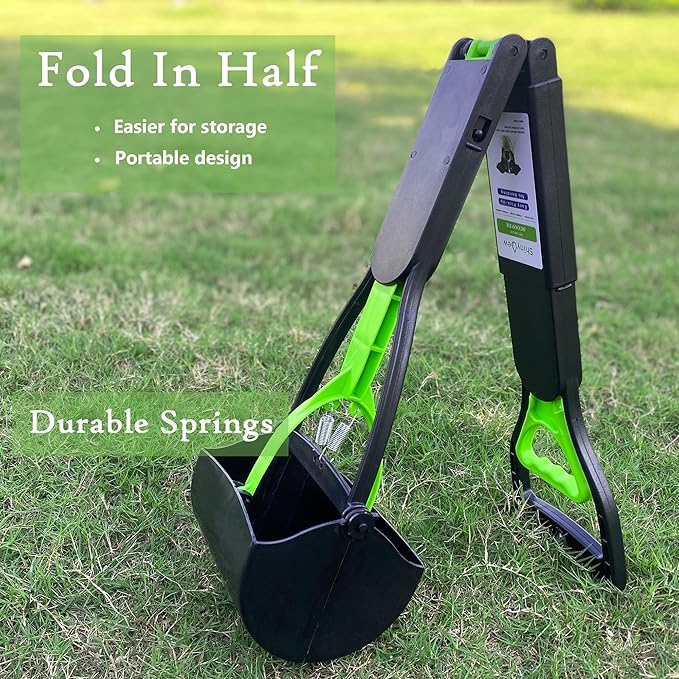 32" Pooper Scooper for Large Medium Small Dogs with Bag Attachment, Extra Long Handle Heavy Duty with 30 Dog Poop Bags & 1 Dispenser Poop Scoop, Foldable Dog Poop Picker Upper for Yard-Mewly Pet