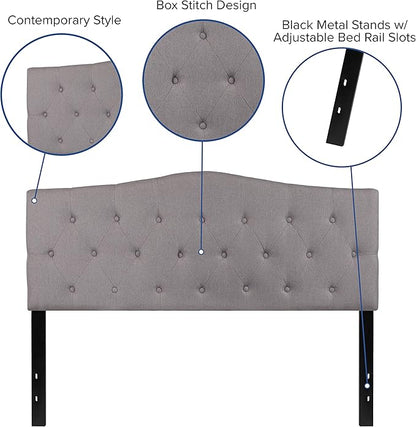 Flash Furniture Cambridge Tufted Upholstered Queen Size Headboard in Light Gray Fabric