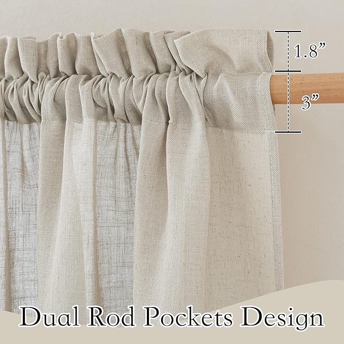 RYB HOME Linen Sheer Curtains - Natural Fibers Linen Blended Semitransparent Curtains & Drapes UV Protection Thermal Insualted for Classroom Camper Bunk Bed, W 52" x L 63", Angora, Set of 2