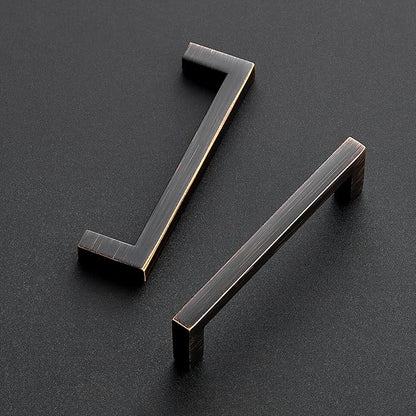 Ravinte 10 Pack Solid Kitchen Cabinet Handles Oil Rubbed Bronze Cabinet Pulls Slim Drawer Pulls with 3-1/2 Inch Hole Center Square Bar Kitchen Cabinet Hardware