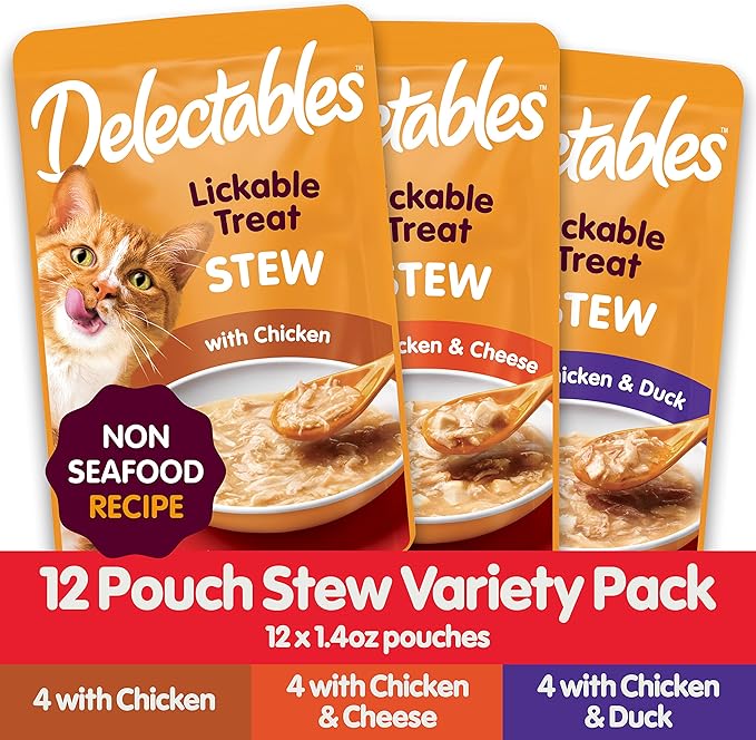 Delectables Non-Seafood Stew Lickable Wet Cat Treats, Variety Pack, 1.4 Ounce (Pack of 12)-Mewly Pet