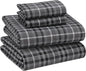 RUVANTI Flannel Sheets Full Size - 100% Cotton Double Brushed Bed Sheets Set, Deep Pockets 16 Inches, All Seasons Breathable & Extra Soft Full Sheets, Warm & Cozy, 4 Piece, Grey Plaid
