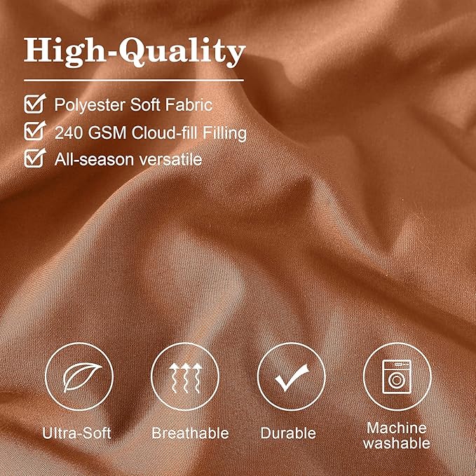 Monbix Oversized Queen Comforter Set - 7 Pieces Burnt Orange Bed in a Bag Queen Bedding Sets with Comforters, All Seasons Down Alternative Comforter Bed Set with Sheets,Pillowcases & Shams