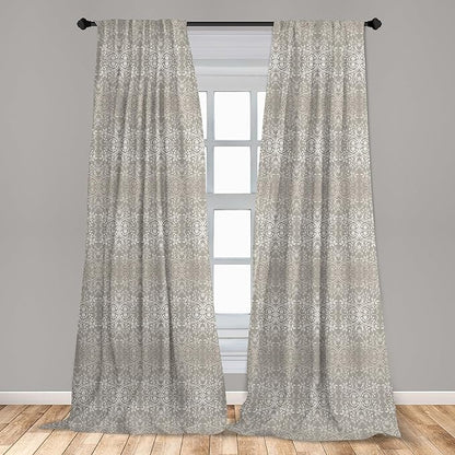 Ambesonne Grey Curtains, Victorian Lace Flowers and Leaves Retro Background Old Fashioned Graphic, Window Treatments 2 Panel Set for Living Room Bedroom, Pair of - 28" x 95", Warm Taupe