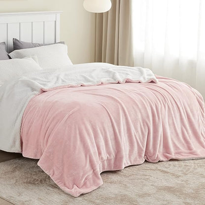Bedsure GentleSoft Sherpa Fleece Blankets King Size for Bed - Thick and Warm, Soft Fuzzy Plush King Blanket for Winter, Pink, 108x90 Inches