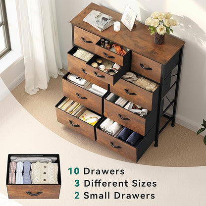 YITAHOME 10 Drawer Dresser, Dresser for Bedroom, Fabric Storage Dresser, Chest of Drawers for Living Room, Hallway, Closets - Sturdy Steel Frame, Wooden Top & Easy Pull Fabric Bins
