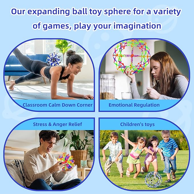 2Pcs Colorful Sphere Expandable Breathing Balls Fidget Toy-Stress Reliever ,Collapsible Expanding Magic Ball Toys from 6" to 12"for Kids & Adults Mindfulness Meditation Practices,Yoga -ADHD-Mewly Pet