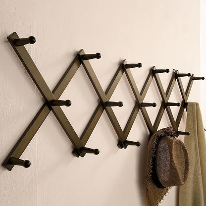 SKOLOO Hat Rack for Wall with 17 Hooks, Solid Wooden, Modern, Expandable Coat Rack Wall Mount for Coats, Hats, Bags, Baseball Caps, Dark Walnut Color