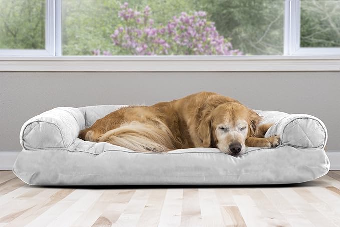 Furhaven Pillow Dog Bed for Large Dogs w/ Removable Bolsters & Washable Cover - Quilted Sofa - Silver Gray, Jumbo/XL-Mewly Pet