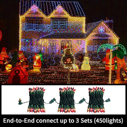 LAMPHOME Super-Bright Extendable Multicolor Christmas Lights Decoration 300Lights 63.8ft(2pk of 150L) UL Certified Mini Bulb String Lights for Outdoor Christmas Tree Garden Holiday Party Patio Decor