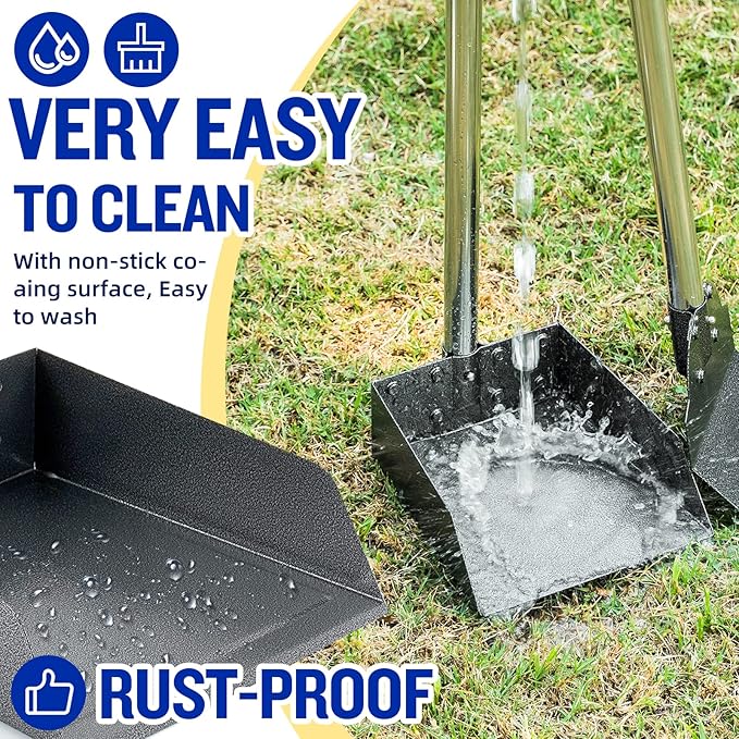 Dog Pooper Scooper for Large Dogs, 3 Pack Adjustable Long Handle Metal Tray, Rake and Spade Poop Scoop with Bin for Pet Waste Removal, No Bending Clean Up for Medium and Large Dogs-Mewly Pet