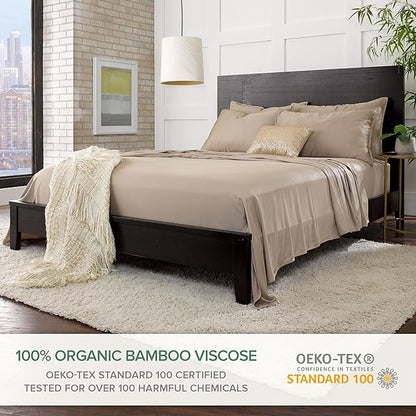 Split King Sheets by Pure Bamboo, Genuine 100% Organic Viscose Derived from Bamboo Bed Sheet Set, Soft & Cooling, Double Stitching *Not for Split Top (Split King, Sand)