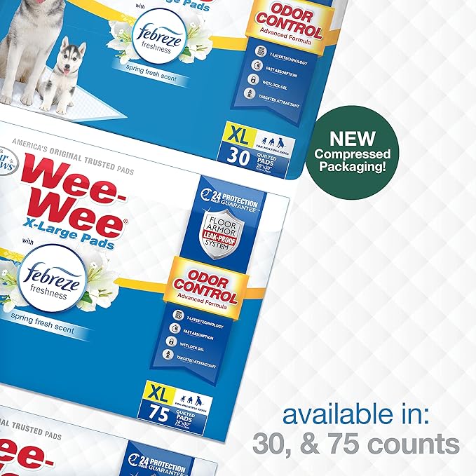 Four Paws Wee-Wee Odor Control with Febreze Freshness Pee Pads for Dogs & Puppies, Leak-Proof Dog Housebreaking Potty Training Floor Protection, Spring Fresh Scent, 28" x 30", 30 Count-Mewly Pet