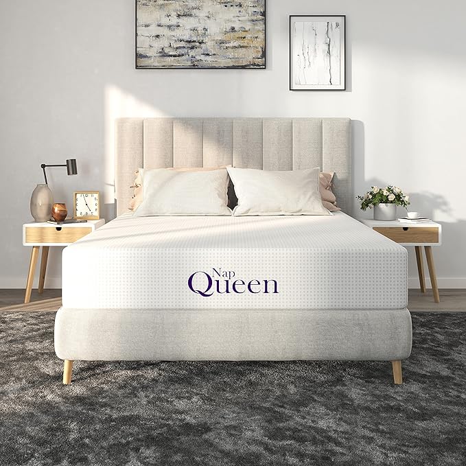 NapQueen Queen Mattress, 8 Inch Charcoal Memory Foam, CertiPUR-US Certified, Breathable Soft Fabric Cover