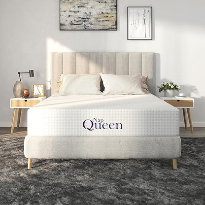 NapQueen Queen Mattress, 8 Inch Charcoal Memory Foam, CertiPUR-US Certified, Breathable Soft Fabric Cover