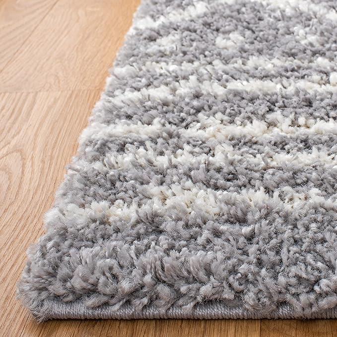 SAFAVIEH Arizona Shag Collection Area Rug - 6'7" Square, Grey & Ivory, Moroccan Design, Non-Shedding & Easy Care, 1.6-inch Thick Ideal for High Traffic Areas in Living Room, Bedroom (ASG741G)