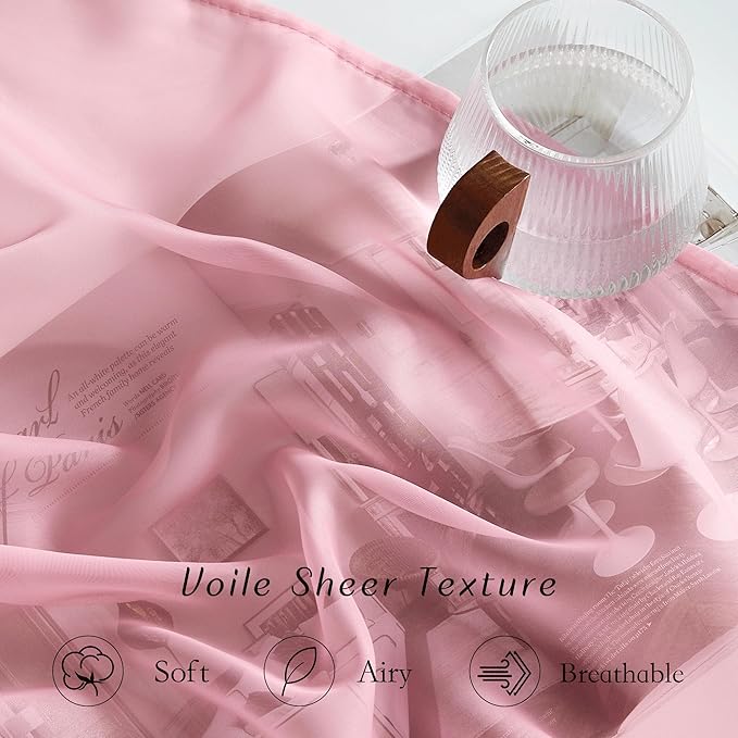 NICETOWN Pink Sheer Curtains 2 Panels for Girls Room, Grommet Voile Sheer Window Treatments Airy & Elegant Light Filtering Drapes for Bedroom, W54 x L84, 2 Panels