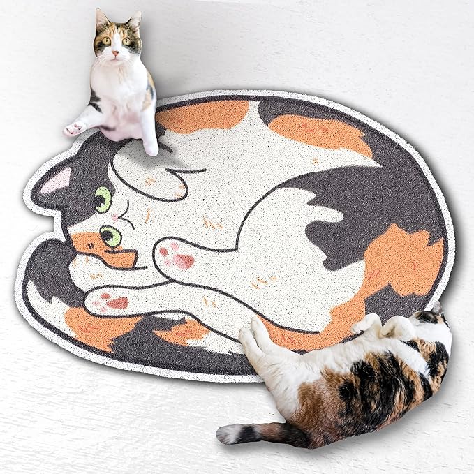 Lukamoo® Cute Cat Litter Mat (30’’x20’’), Large/L, for Kitty Litter & Cute Cat Litter Box, Litter Trapping Mat (Calico)-Mewly Pet