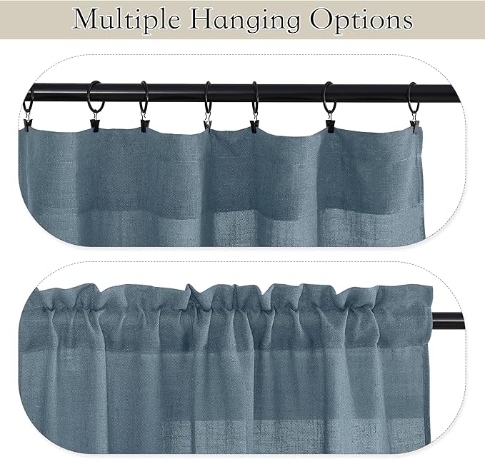 RYB HOME Sheer Curtains for Bedroom, Linen Wave Texture Semitransparent Voile Curtain Drapes Rod Pocket Window Treatment for Dining Room Bathroom Bedroom, Stone Blue, W52 x L45 inch, Set of 2 Panels