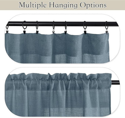 RYB HOME Stone Blue Sheer Curtains 84 inch Length Soft Linen Texture Curtains Light Glare Filering Privacy Window Decor for Living Room Sliding Door Picture Window, W 52 x L 84 inch, 2 Panels