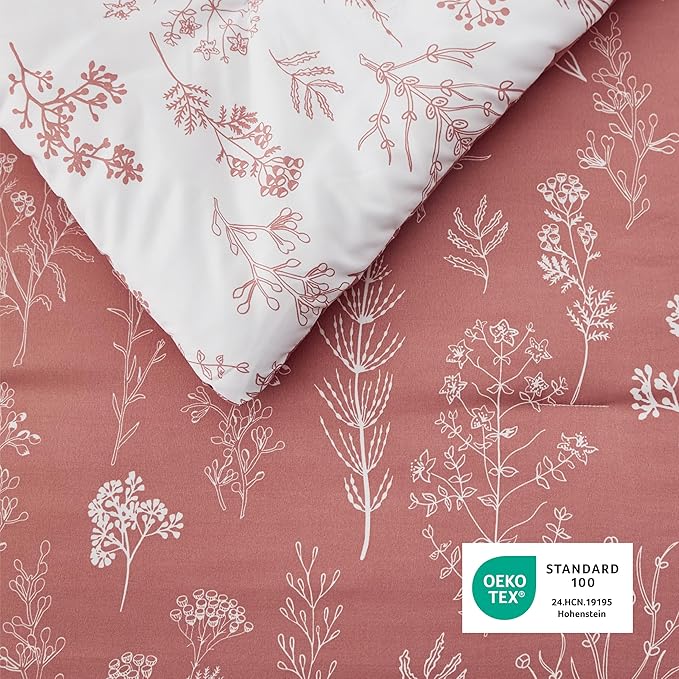 Bedsure King Comforter Set - Grayish Pink Bed Set, 3 Pieces Cute Floral Bedding, 1 Soft Reversible Botanical Flowers Comforter and 2 Pillow Shams