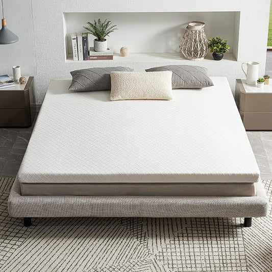 RECCI Memory Foam Mattress Topper, Pressure-Relieving Mattress Topper for Back Pain, Non-Slip Design with Removable & Washable Cover, CertiPUR-US Certified, 2 Inch Queen