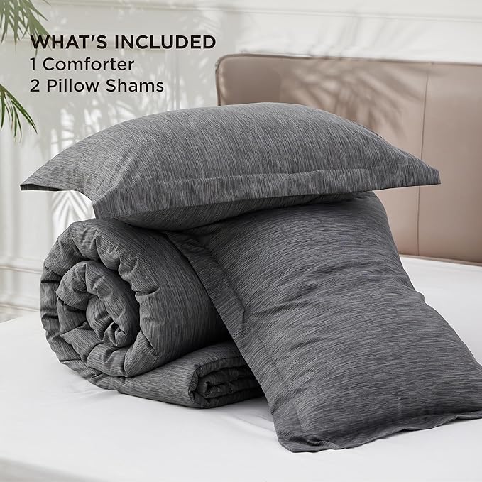 Bedsure King Size Comforter Set - Charcoal Grey Soft Bedding for All Seasons, Cationic Dyed Bed Set, 3 Pieces, 1 King Size Comforter (104"x90") and 2 Pillow Shams (20"x36"+2")