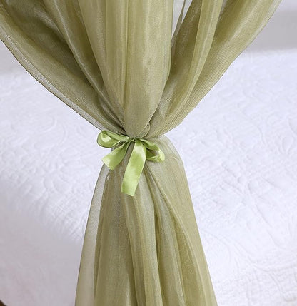 Akiky Canopy for Girls Room Bed Curtains Sheer Curtain for Twin Full Queen Size Bed Drapes,8 Panels Canopies with Light,Room Décor(King,Sage Green)