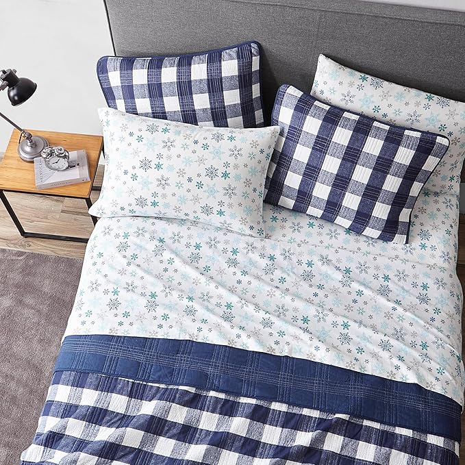 Eddie Bauer - King Sheets, Cotton Flannel Bedding Set, Brushed For Extra Softness, Cozy Home Decor (Tossed Snowflake, King)