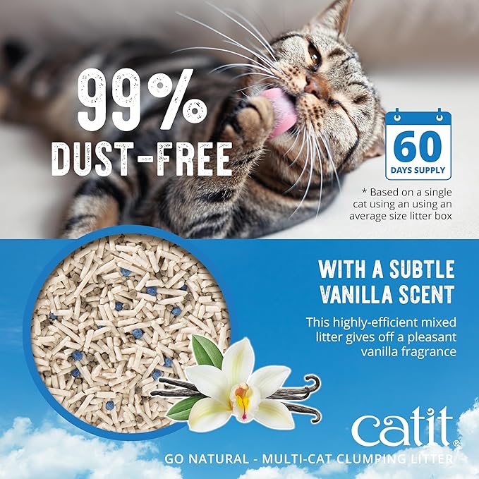 Catit Go Natural Plant-Based Cat Litter, Sustainable and Eco-Friendly, 99% Dust-Free, Low Tracking, High Absorption, Odor Control, Easy to Scoop-Mewly Pet