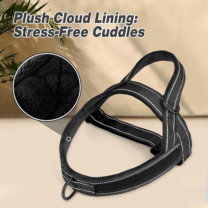 Forestpaw No Pull Dog Harness - Soft Flannel Padded Tactical Dog Vest Harness with Quick Release Buckle, Adjustable Reflective Pet Harness for Large Dogs Walking Training,Black XL-Mewly Pet