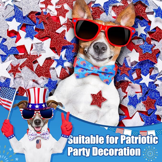 Hillban 50 Pcs Patriotic Collar Dog Bow Ties Blue and Red Star Print Dog Collar Accessories Bow Ties Attachment with Elastic Bands Detachable Charms for Pets Collar 4 of July Costume-Mewly Pet