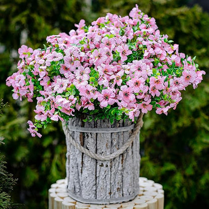 Artificial Flowers for Outdoors Fake Plants - 16 Bundles Faux Outside Greenery Boxwood No Fade Plastic Shrubs Fall Decor Farmhouse Home Garden Thanksgiving Mums (Pink)