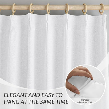 KangBang White Pinch Pleated Curtains Blackout 84 Inch Length 2 Panels Set, Thermal Insulated Pleated Drapes with Hooks for Bedroom Living Room, Elegant Modern Decor, Pure White, 40Wx84L