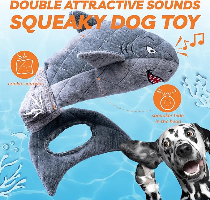Dog Toys for Small Dogs, Squeaky Tough Dog Toys for Aggressive Chewers, Plush Dog Chew Toys for Teething, Interactive Shark Dog Toys to Keep Them Busy, Puppy Toys for Small, Medium,Large Breeds-Mewly Pet