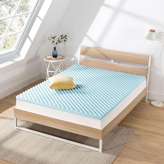Best Price Mattress 2 Inch Egg Crate Memory Foam Mattress Topper, Cooling Gel Infusion, King, Dorm Essentials, Blue
