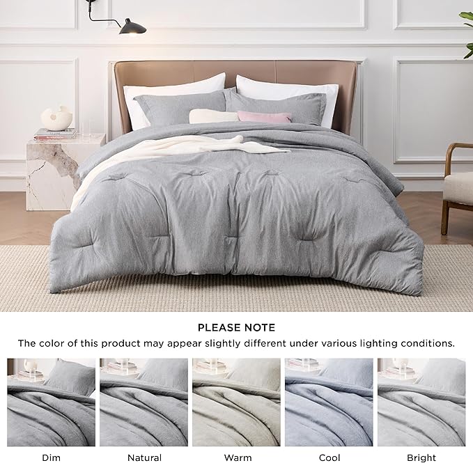 Bedsure Queen Comforter Set - Grey Soft Bedding for All Seasons, Cationic Dyed Bed Set, 3 Pieces, 1 Queen Size Comforter (90"x90") and 2 Pillow Shams (20"x26"+2")